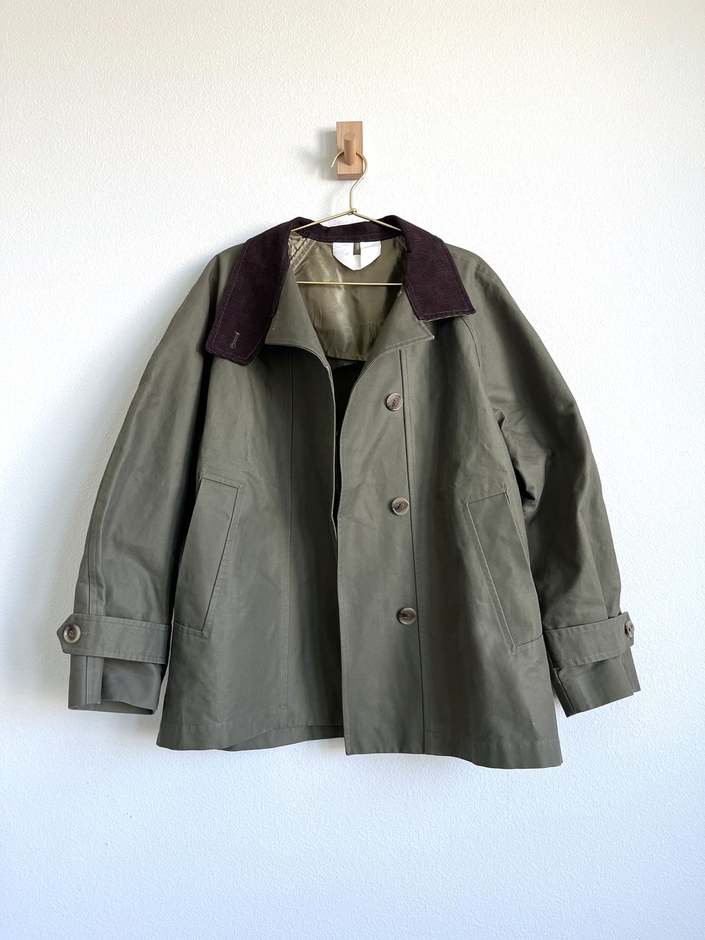 Arket Oversized Barn Jacket - Olive Green w/ Brown Corduroy Collar - Size 6